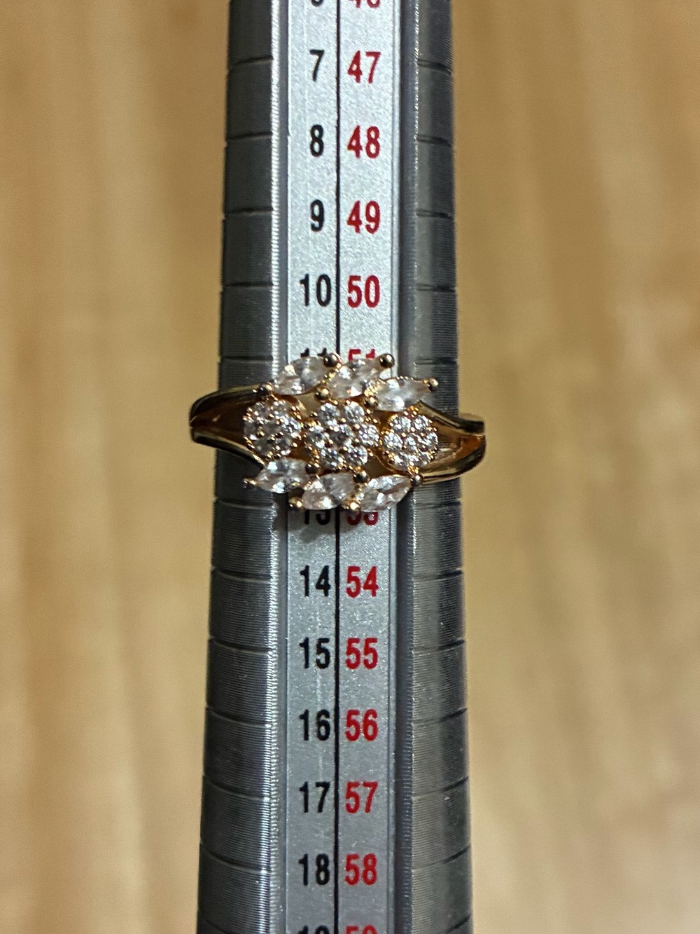 Vintage Gold Cluster Ring – Diamond/CZ Floral Cocktail Ring (US Size 6 / UK L)